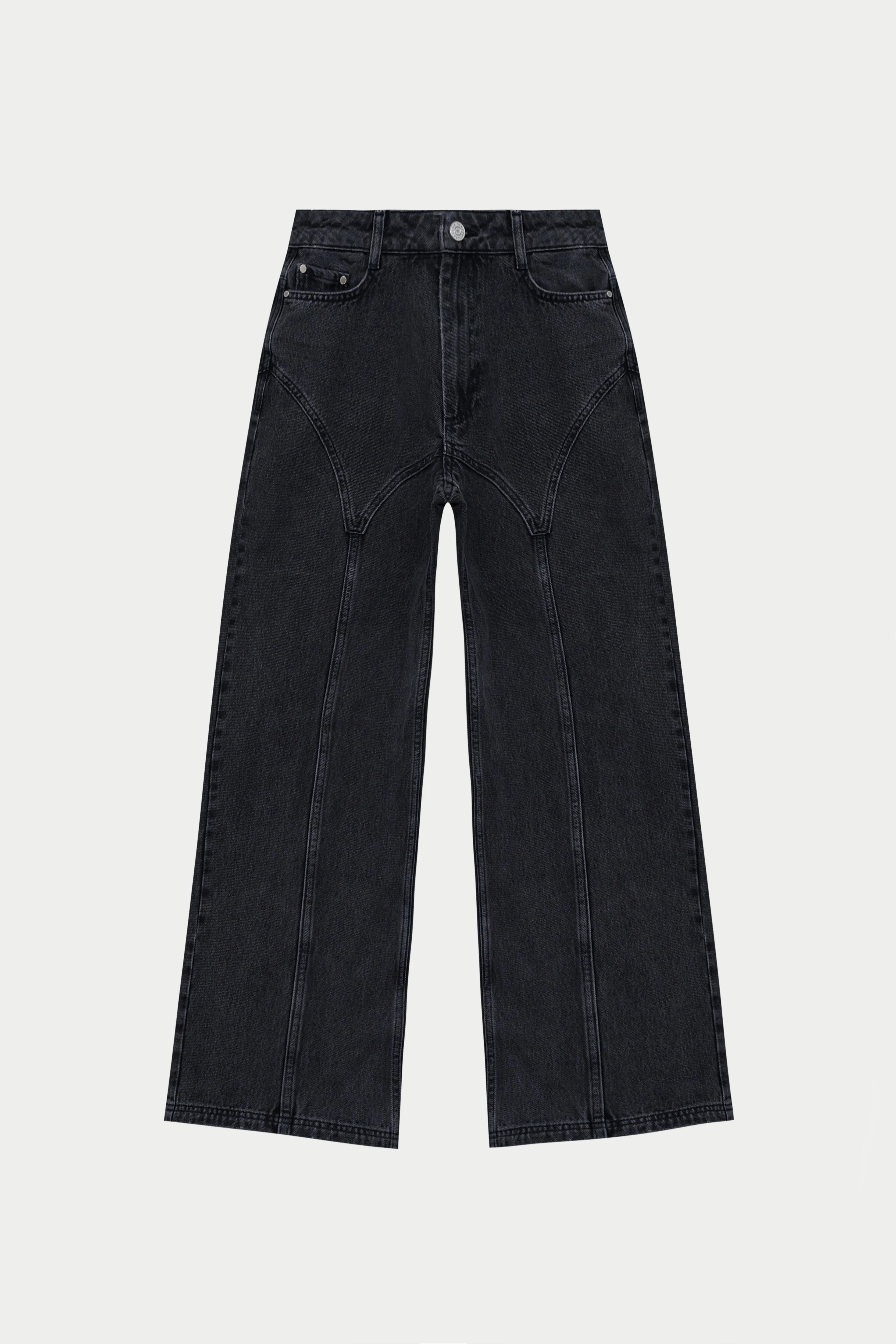 SEAM DETAIL WASHED JEANS - BLACK WASH
