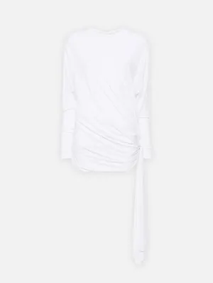 Side Cowl Drape Extension Dress in White