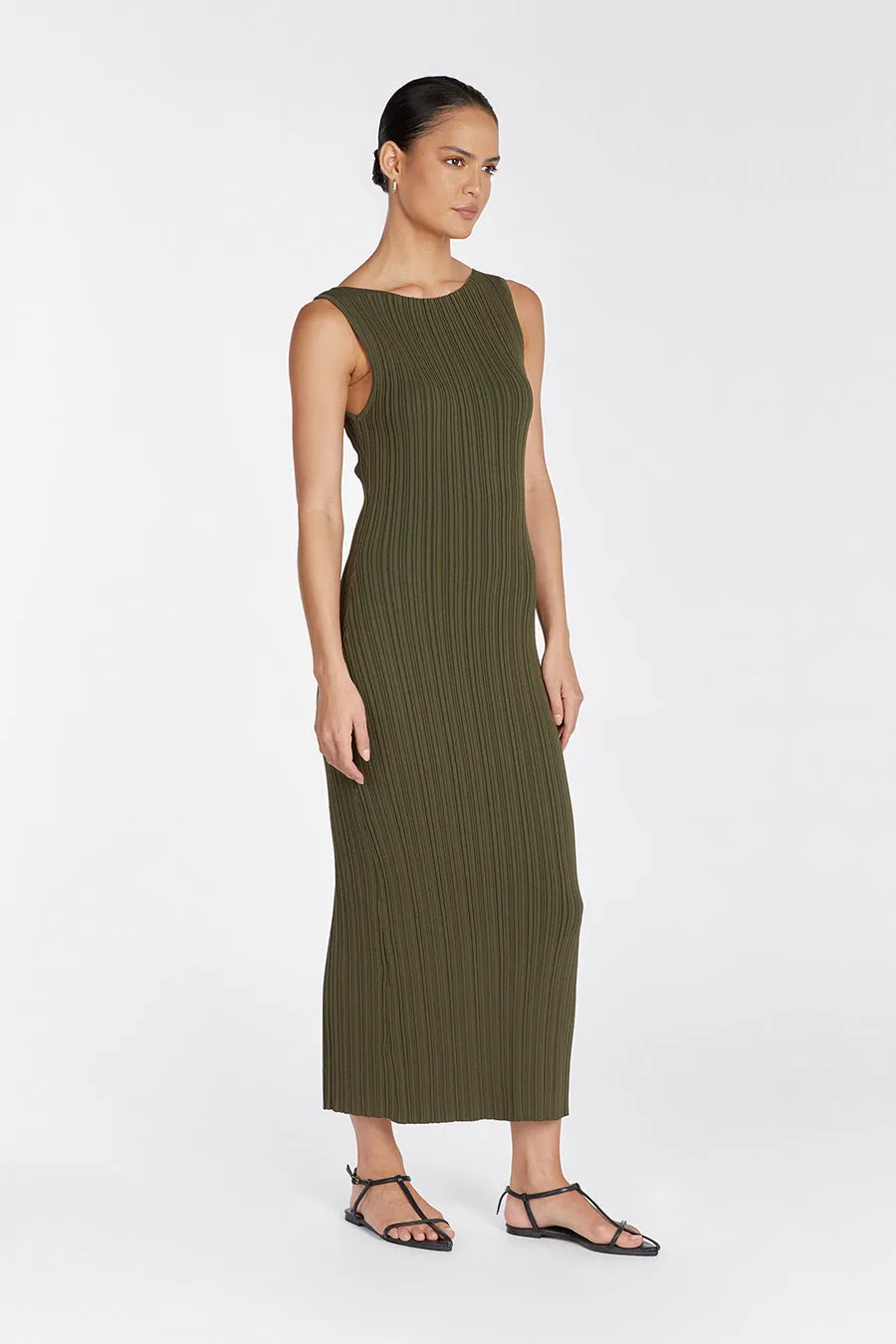 SIENNA OLIVE KNIT MIDI DRESS