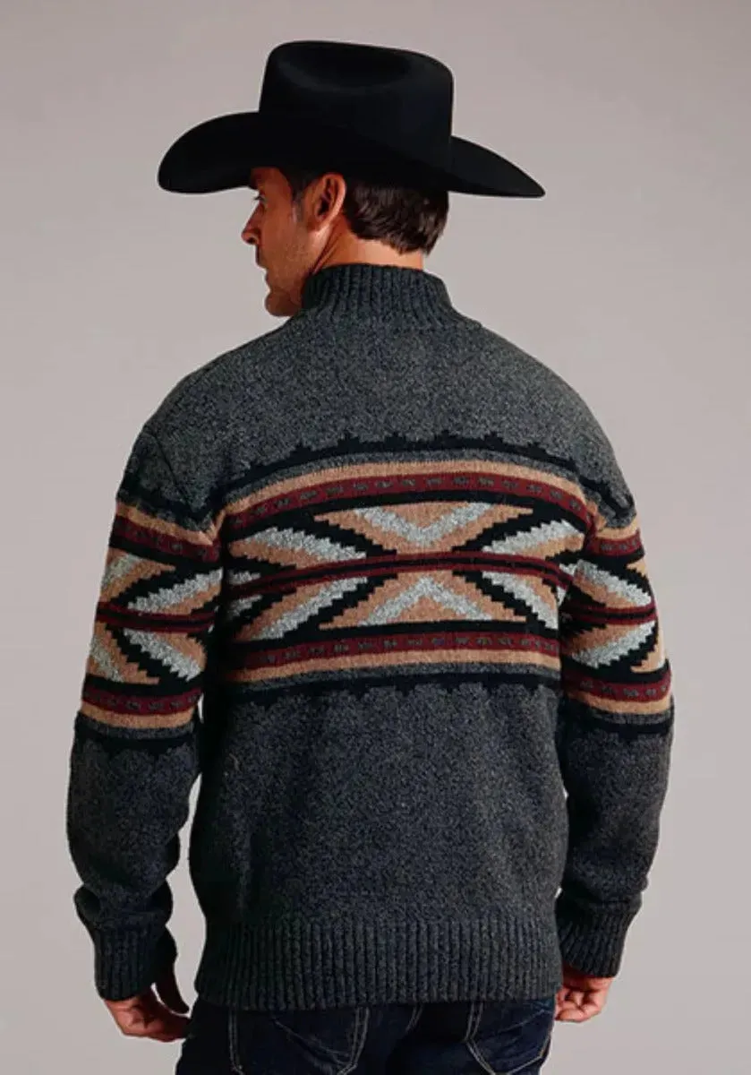 Stetson Arrow Boarder (Grey) - Men's Wool Blended Sweater