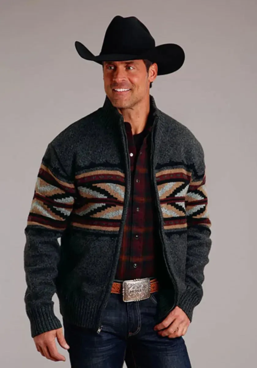 Stetson Arrow Boarder (Grey) - Men's Wool Blended Sweater