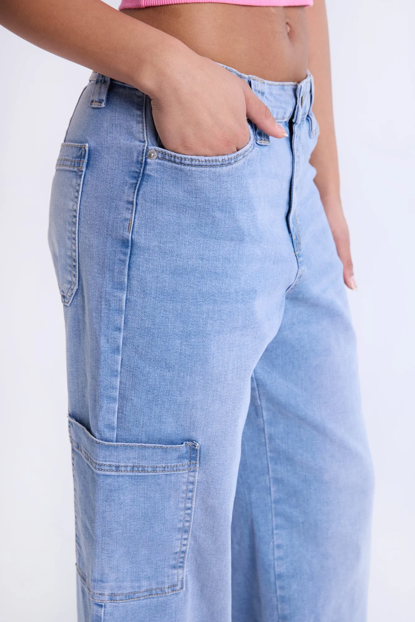 Super High Rise Wide Leg Cargo Jeans