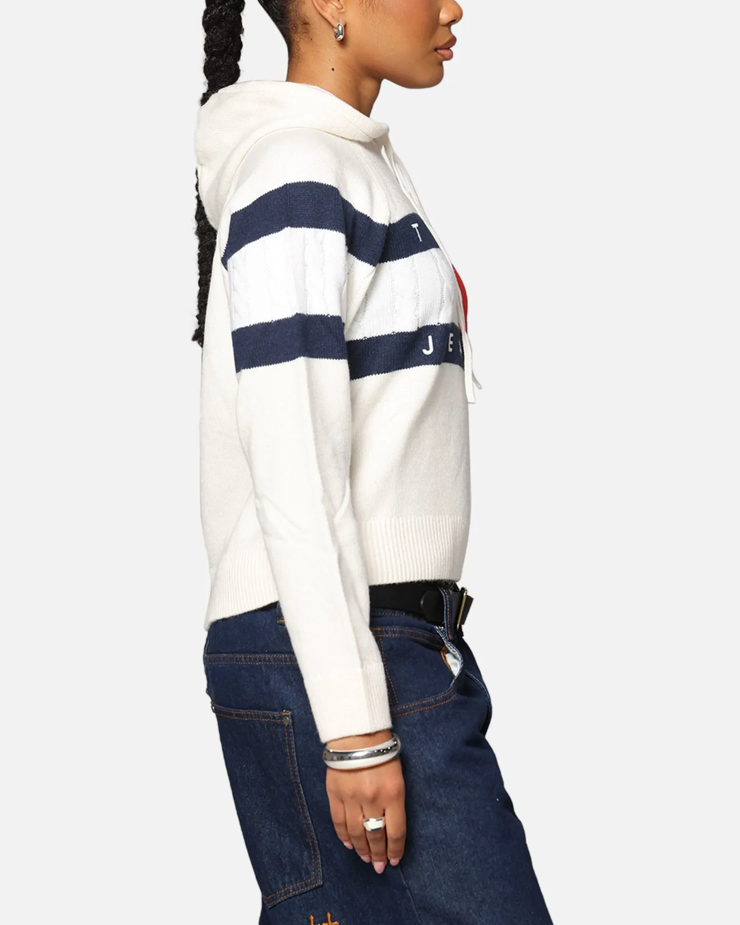 Tommy Jeans Women's TJW Center Flag Hoodie Sweater Ancient White