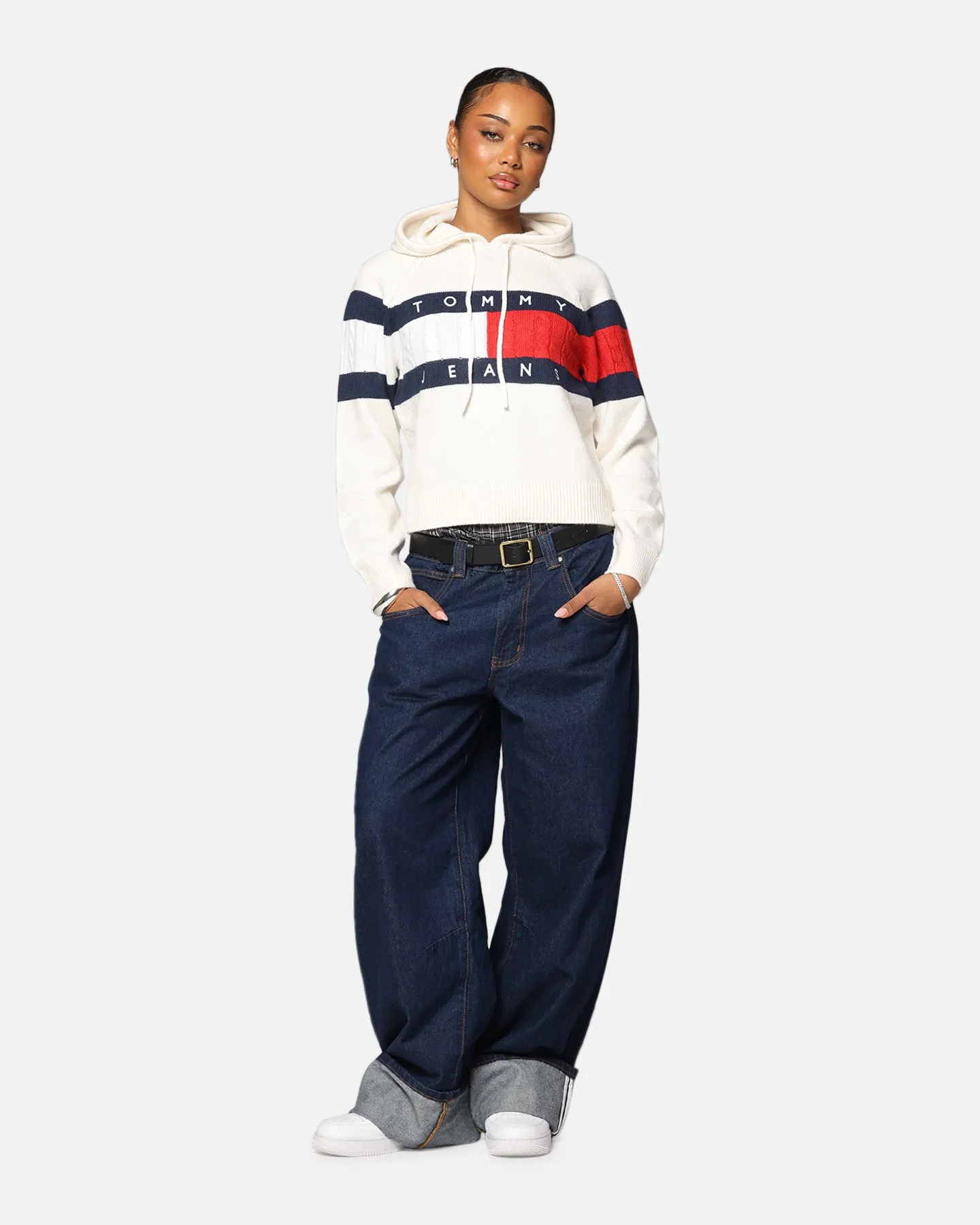 Tommy Jeans Women's TJW Center Flag Hoodie Sweater Ancient White