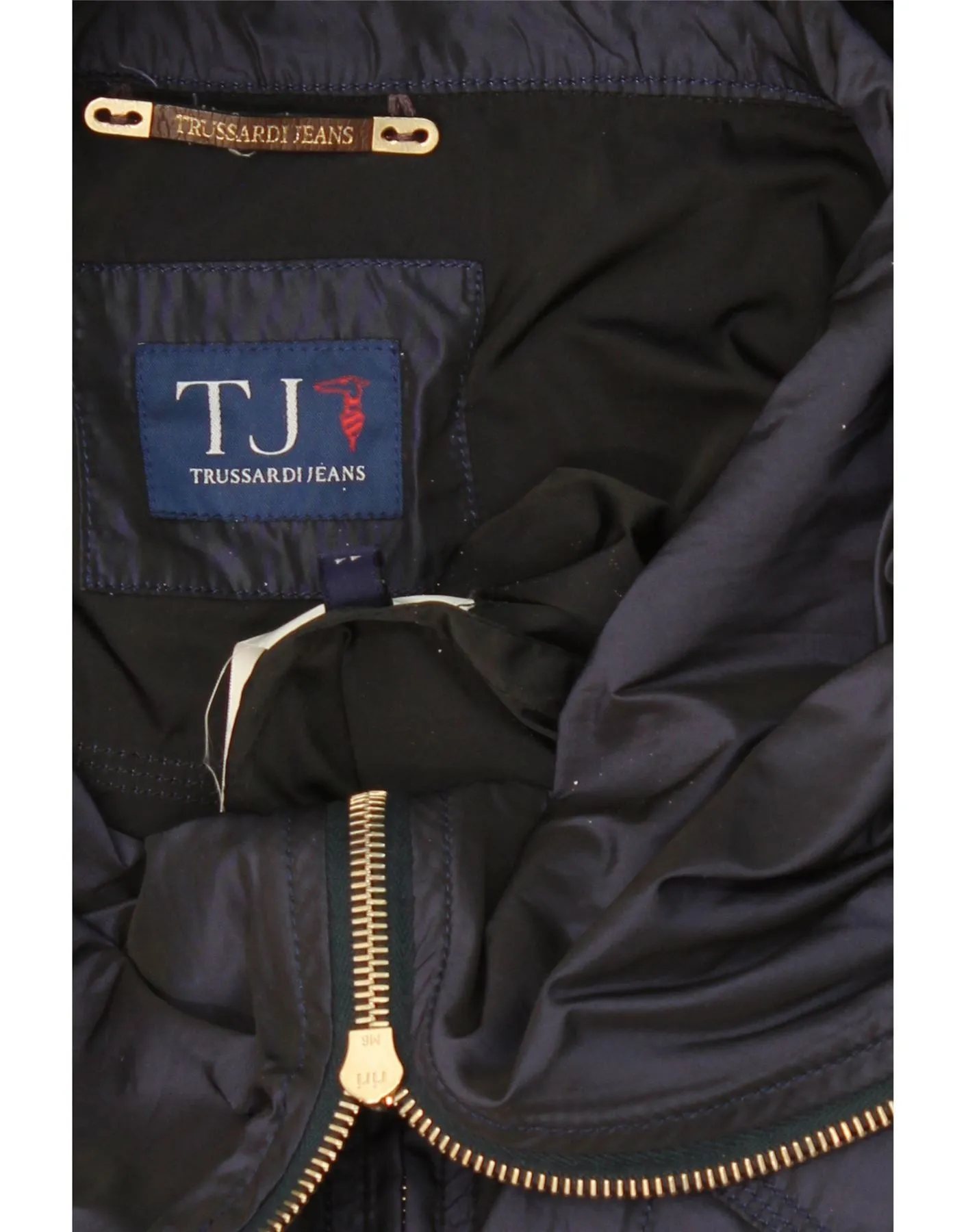 TRUSSARDI JEANS Womens Rain Jacket IT 44 Medium Navy Blue Polyester