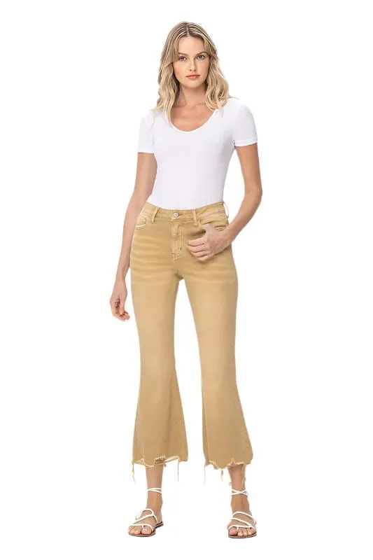 Vintage High Rise Raw Flare Hem Crop Jeans Vervet Flying Monkey