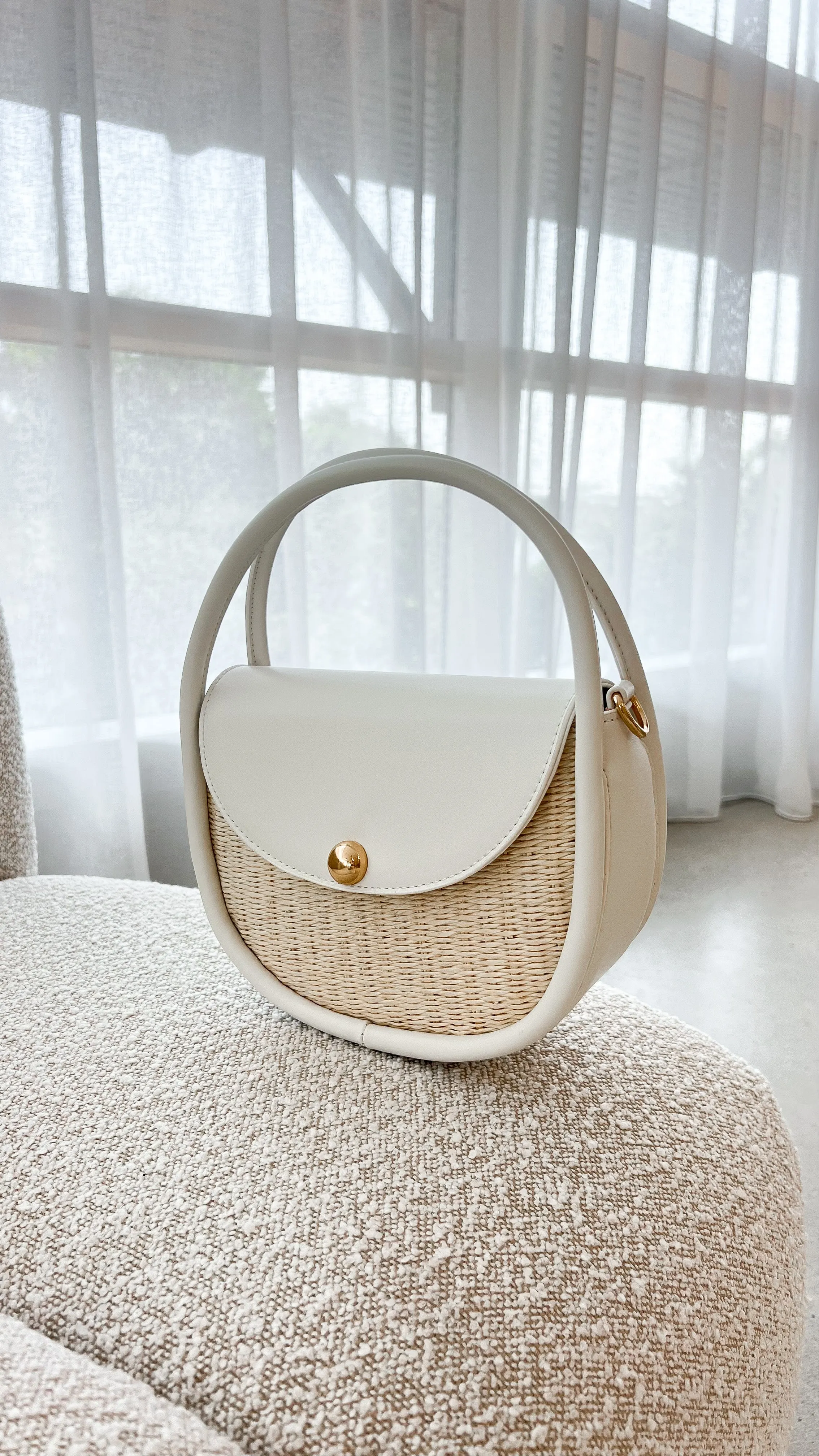 Violetta Woven Circular Mini Bag - Cream