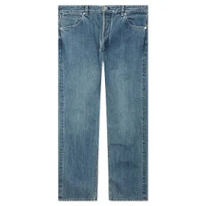 Washed and Bleached Raw Denim Trousers - Blue