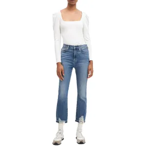 Womens Raw Hem Denim Cropped Jeans