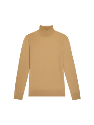 Women’s Regenerative Merino Wool Turtleneck Sweater—camel
