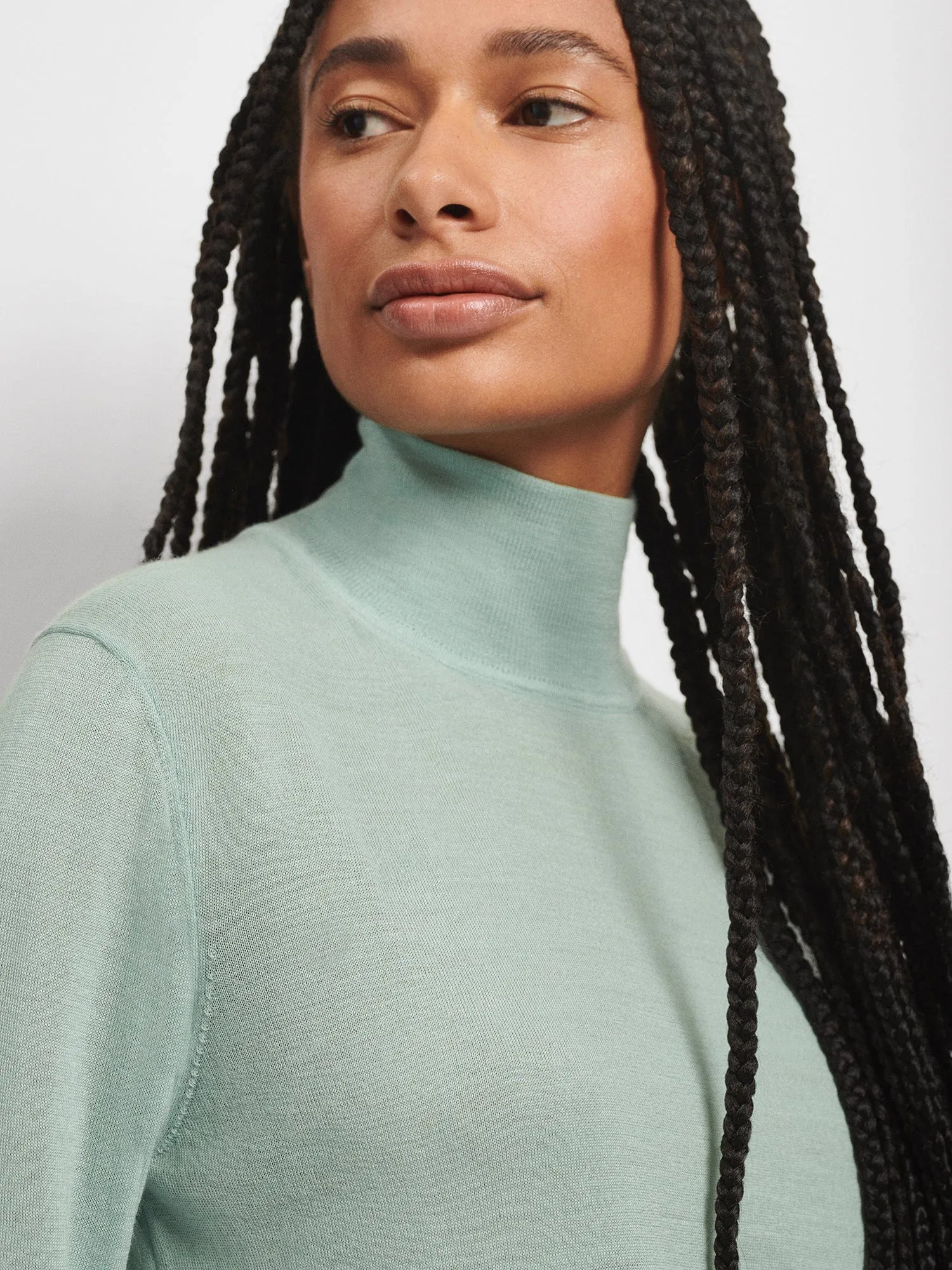 Women’s Regenerative Merino Wool Turtleneck Sweater—eucalyptus blue
