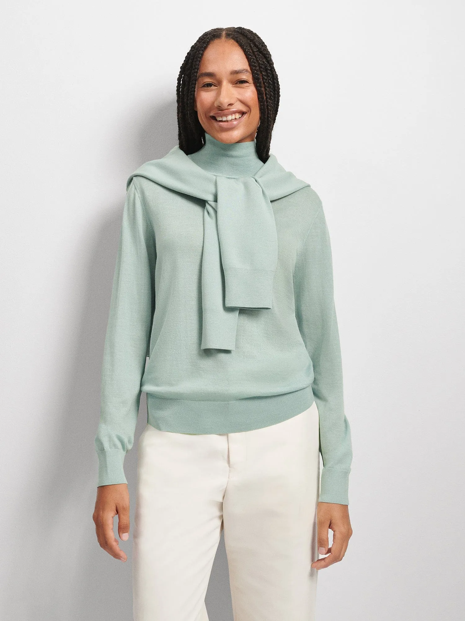 Women’s Regenerative Merino Wool Turtleneck Sweater—eucalyptus blue