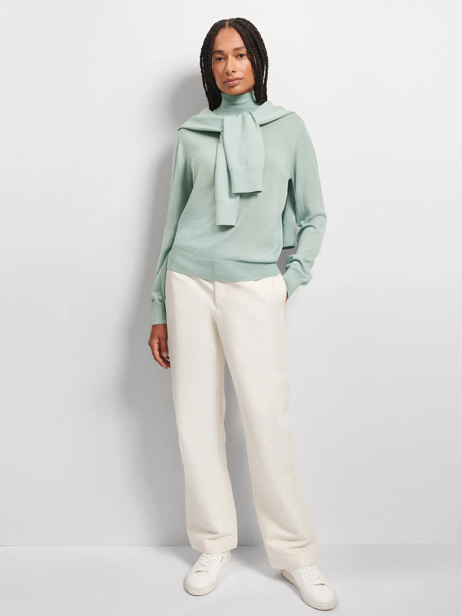Women’s Regenerative Merino Wool Turtleneck Sweater—eucalyptus blue
