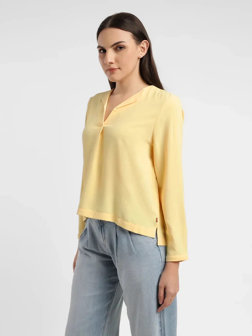 Women's Solid Yellow V Neck Top