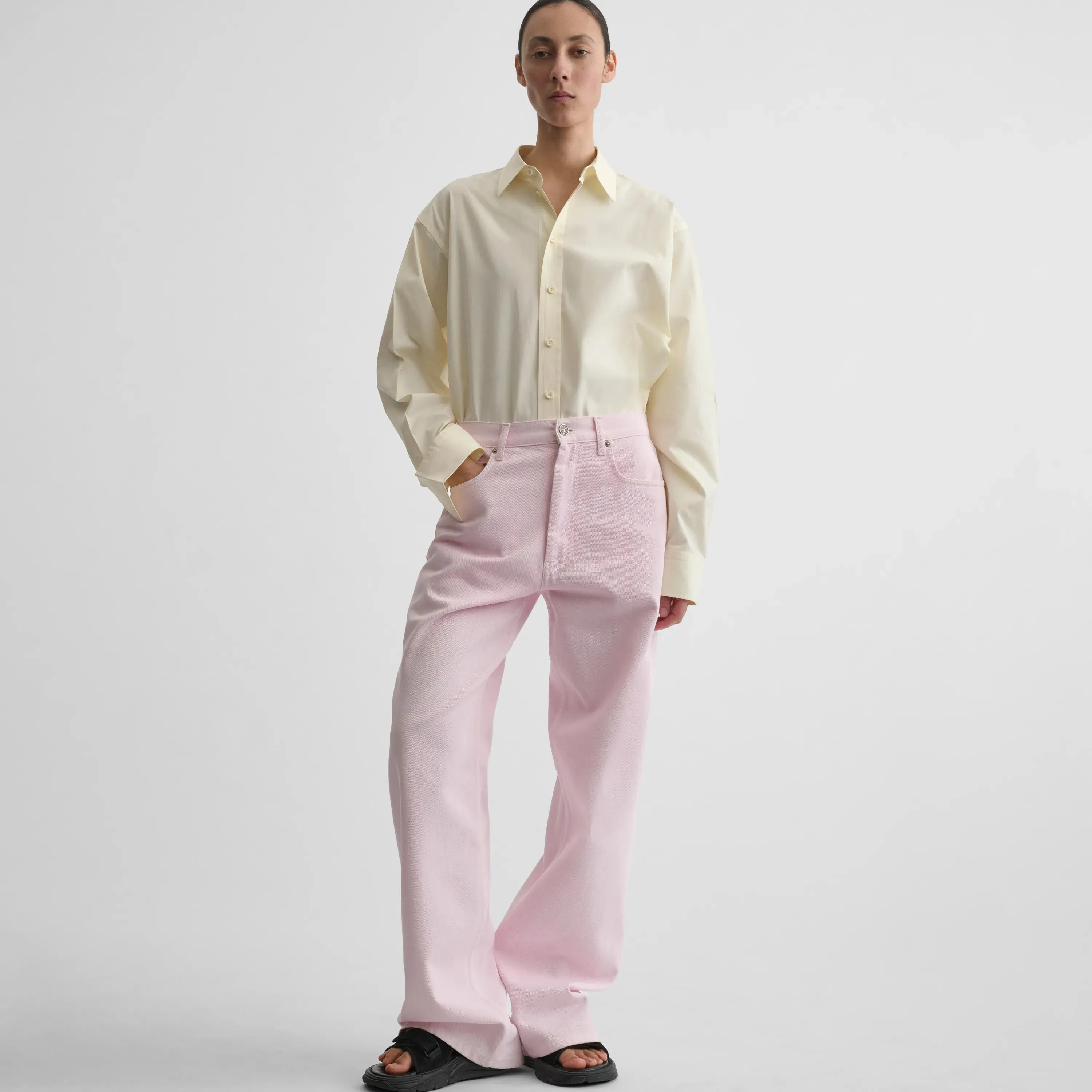 ZIP JEANS | pale pink cotton