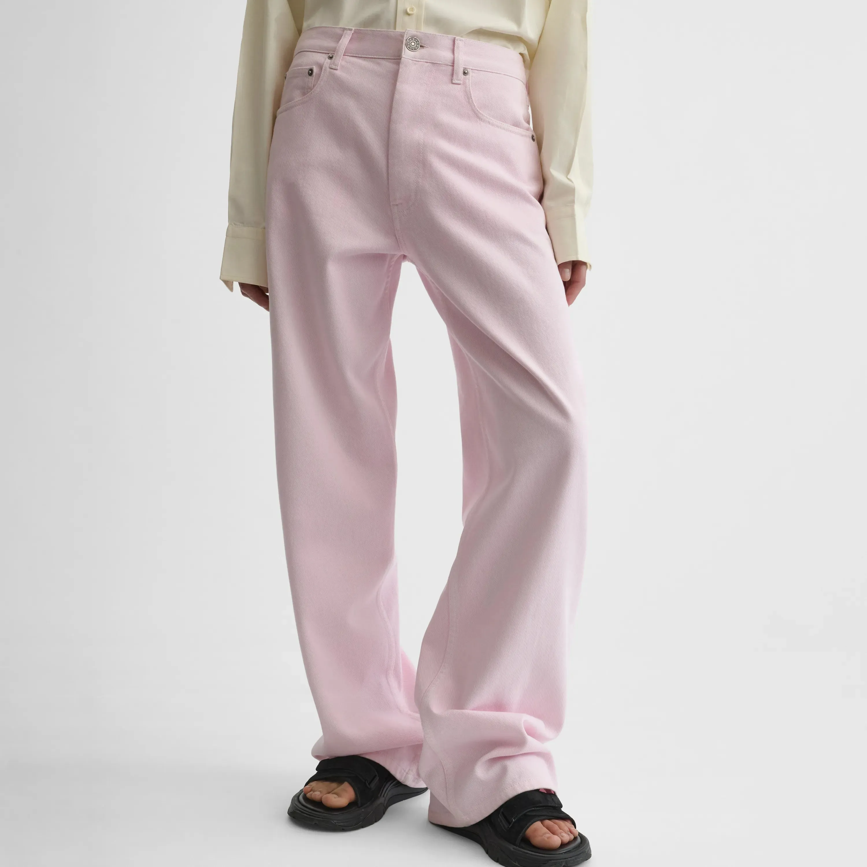 ZIP JEANS | pale pink cotton
